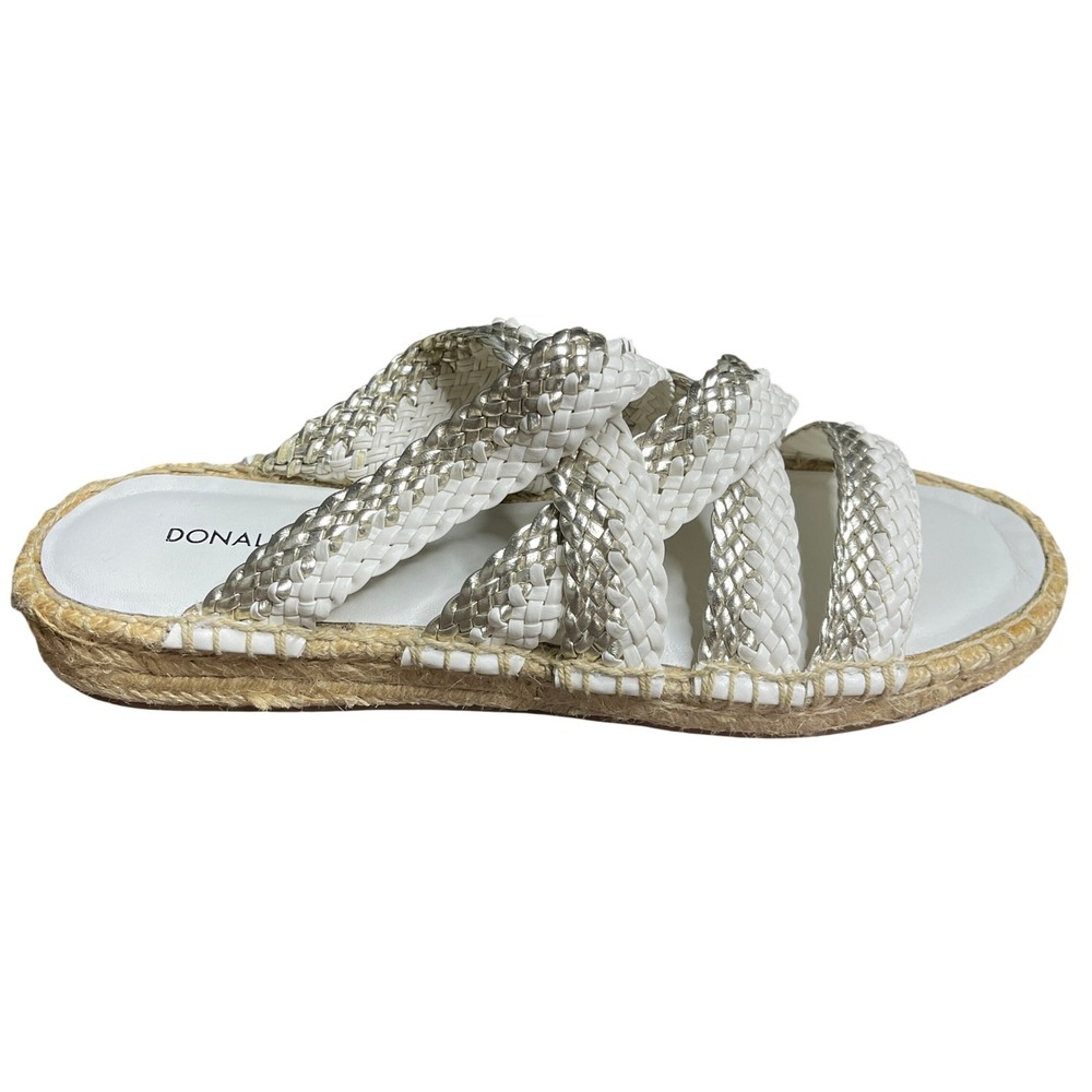 Donald Pliner Rhonda White Gold Braided Espadrille‎ Slide Sandals Womens 7.5M